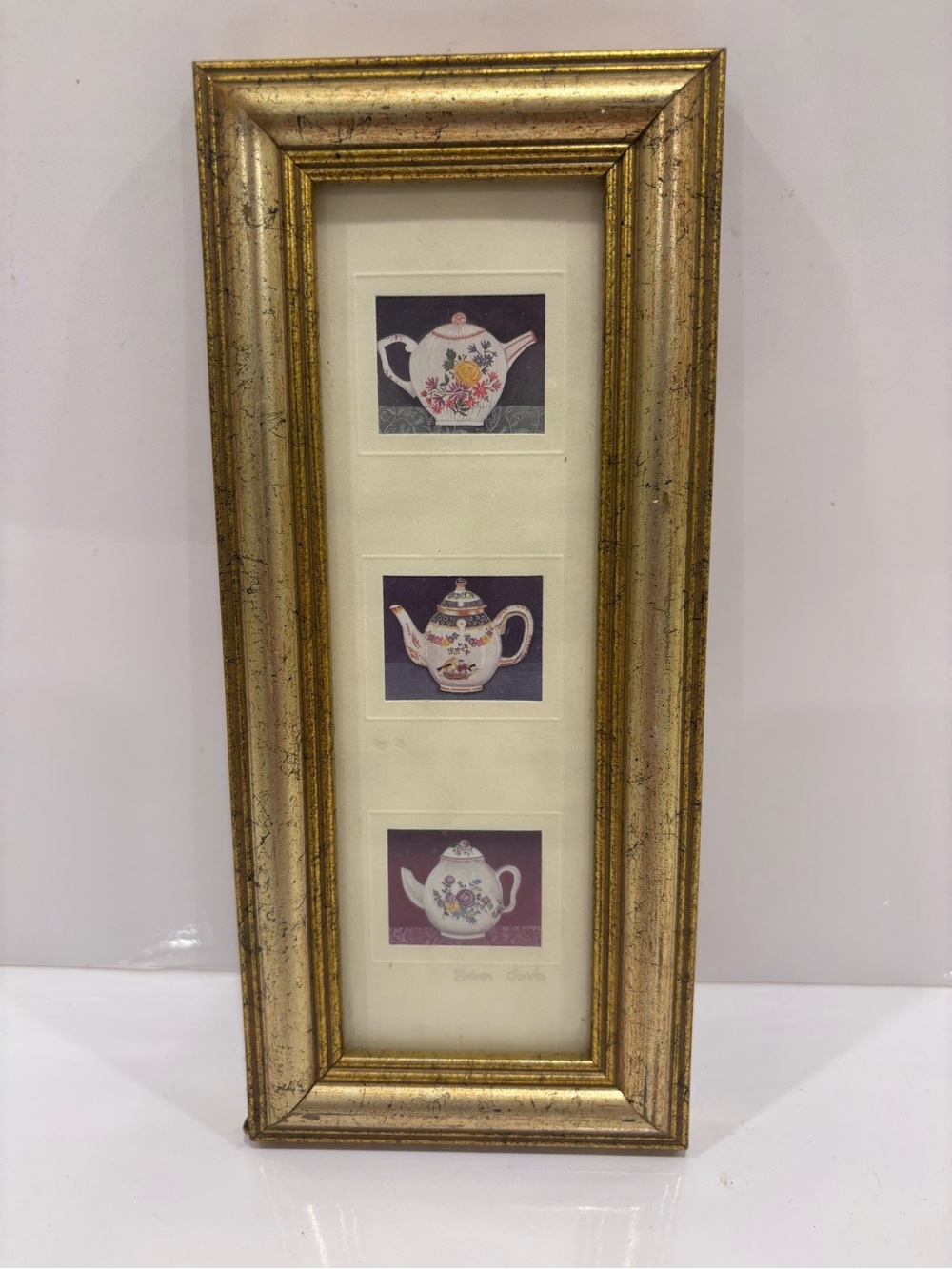 Vintage Sharon Jervis framed English teapot print trio- Royal Ontario Museum ROM
